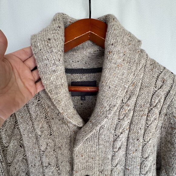 Rocha John Rocha Oatmeal Brown Wool Blend Cable Knit Fisherman Cardigan Medium - Picture 2 of 14